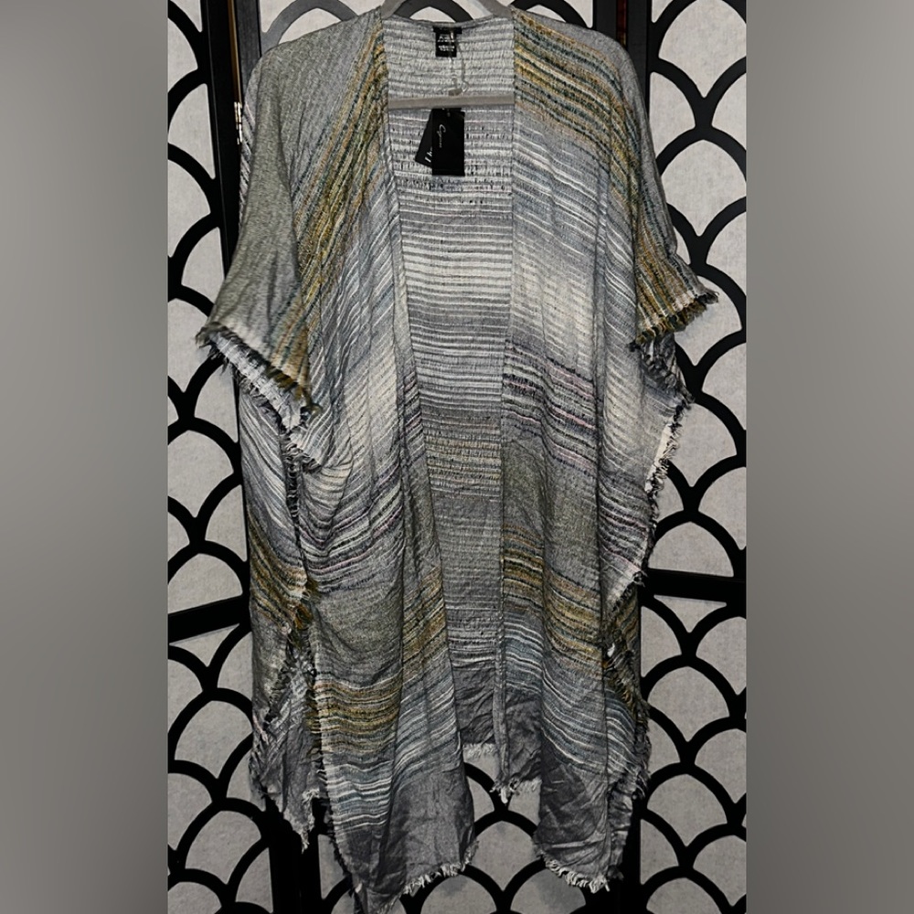 Cejon Mixed Yarn Duster Colorful Fringe Kimono